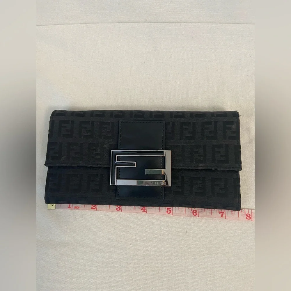 Authentic FENDI Zucchino Print Canvas Leather Black Long Wallet 8M0021 - Picture 14 of 16